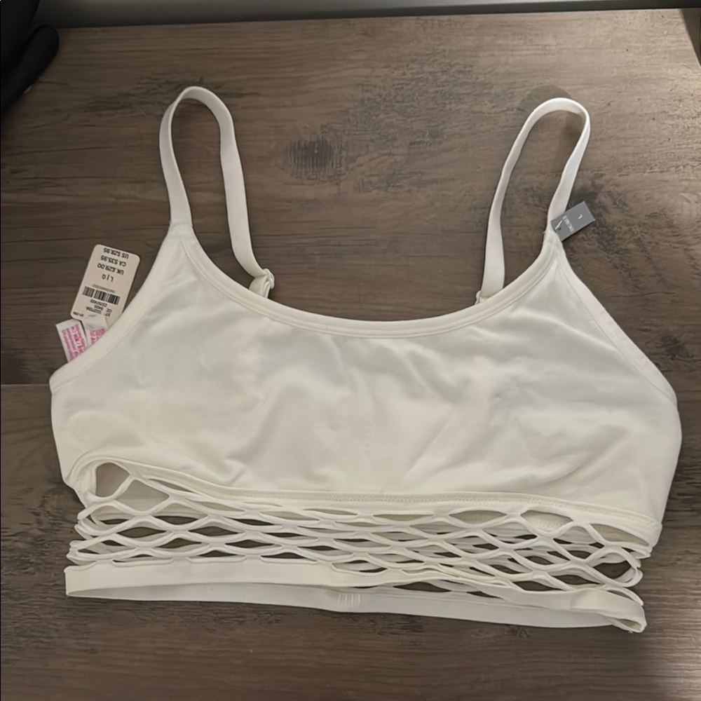 White Mesh Pink sports bra NWT